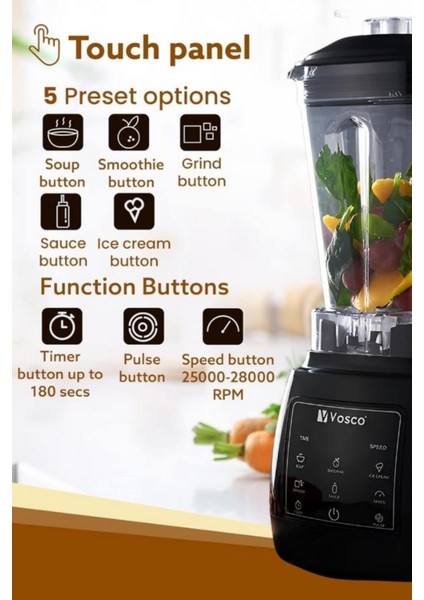 Güçlü 1600W, 2l Kapasiteli Çok Fonksiyonlu Siyah Blender fırsatları