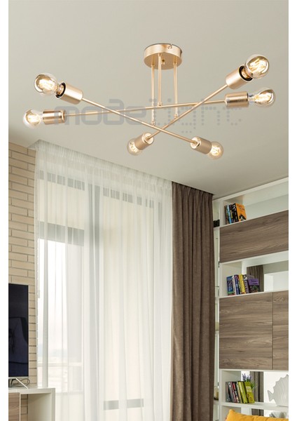 6'lı Altın Renkli Avize, Şık ve Modern Aydınlatma, Her Odaya Uyum Sağlar