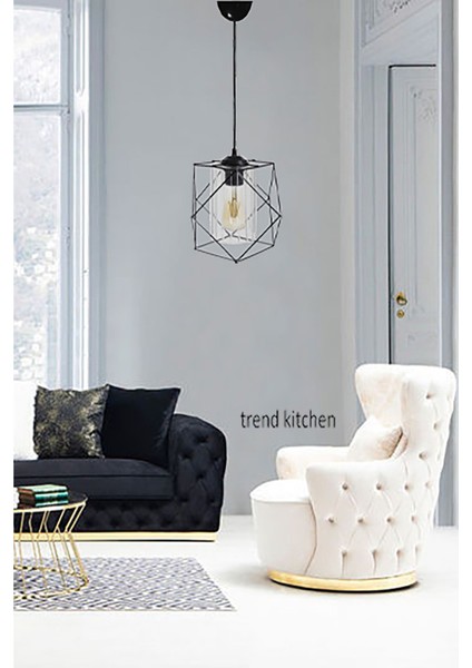 Şeffaf Mika Camlı Modern Avize, Şık ve Işlevsel Aydınlatma, Siyah Detaylı Tasarım