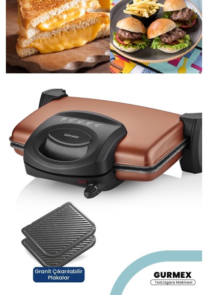 Renkli, 1750W, 5 Kademeli Isı Ayarlı Granit Plakalı Tost ve Izgara Makinesi