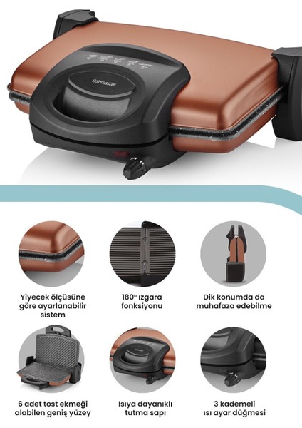 Renkli, 1750W, 5 Kademeli Isı Ayarlı Granit Plakalı Tost ve Izgara Makinesi modelleri
