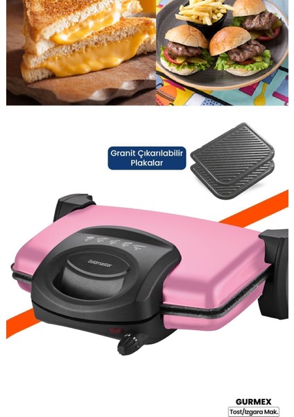 Pembe 1750W Granit Çıkarılabilir Plakalı Çok Fonksiyonlu Izgara ve Tost Makinesi