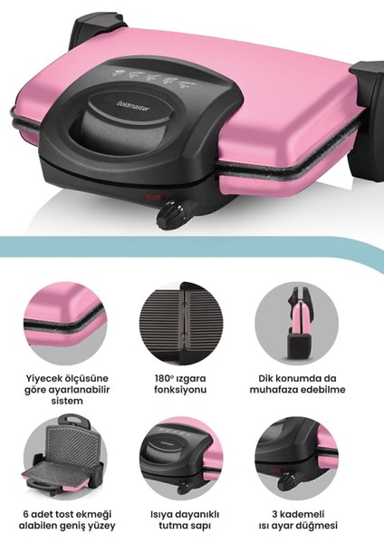 Pembe 1750W Granit Çıkarılabilir Plakalı Çok Fonksiyonlu Izgara ve Tost Makinesi modelleri
