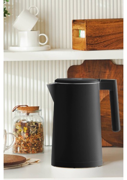 Siyah Çift Cidarlı 2200W Sıcaklık Ayarlı 1,7l Su Isıtıcı