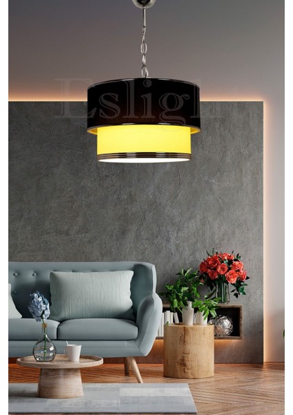 Şeritli Siyah-Krem Tekli Sarkıt Avize E105, Şık ve Modern Aydınlatma Seçeneği