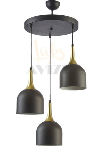 Şık Siyah Metal Sarkıt 3'lü Avize, Modern ve Estetik Mutfak ve Cafe Aydınlatması