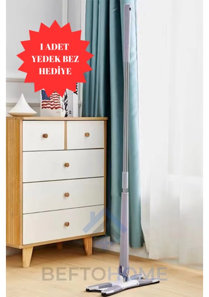 Kendinden Sıkmalı Temizlik Paspası, Pratik Yer ve Duvar Silme Mopu, Yedek Bezli