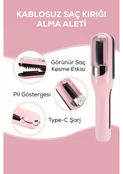 Pembe Kablosuz Saç Kesme Aleti, Type-C Şarjlı, Pratik ve Hafif Tasarım