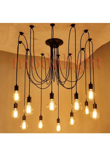 12'li Retro Modern Siyah Örümcek Avize, Şık ve Zarif Aydınlatma Seçeneği