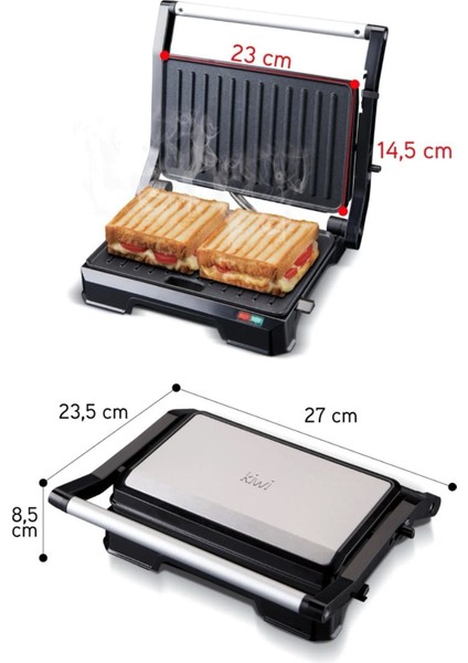 Paslanmaz Çelik 180° Açılan Izgara ve Tost Makinesi