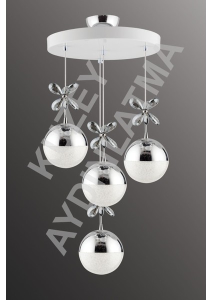 4'lü Beyaz Krom Kumandalı Ledli Modern Aydınlatma, 3 Renkli Işık Seçeneği