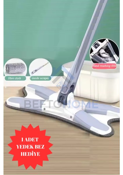 Kendinden Sıkmalı Temizlik Paspası, Pratik Yer ve Duvar Silme Mopu, Yedek Bezli