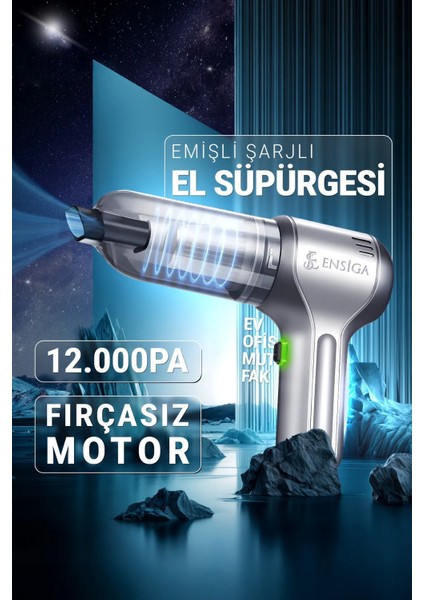 Güçlü ve Taşınabilir Şarjlı El Süpürgesi, 12000PA, Çok Amaçlı Kullanıma Uygun