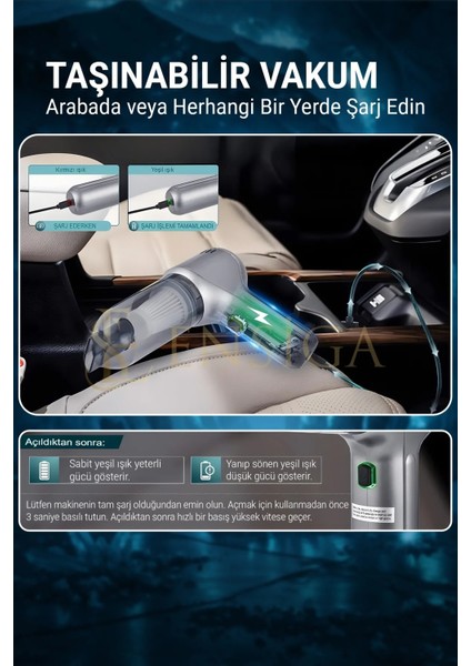 Güçlü ve Taşınabilir Şarjlı El Süpürgesi, 12000PA, Çok Amaçlı Kullanıma Uygun