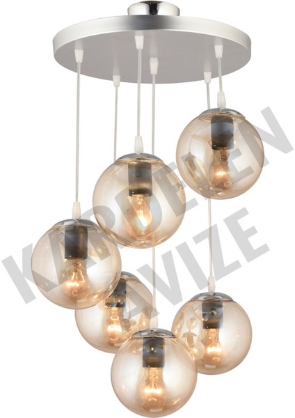 Krom Sarkıt Tepsi 6'lı, Bal ve Glop Cam Detaylı Lüks Avize Seti modelleri