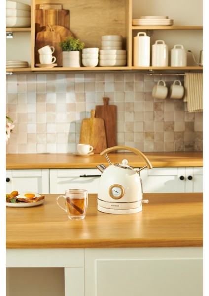 Şık Ahşap Görünümlü Elektrikli Su Isıtıcı 2200 W, Bej Renk