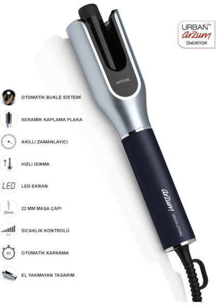 Otomatik Dönebilen 22MM Bukle Saç Maşası, Şık ve Pratik Kullanım, Platin Gri