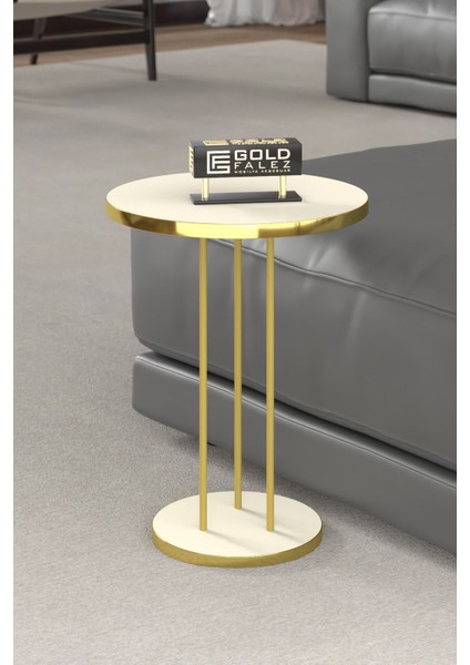 Orta Sehpa ve Zigon Sehpa Terra Set Gold Krem