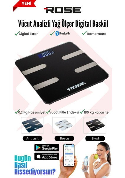 Dijital Çok Renkli Yağ Ölçer Vücut Analizi Tartısı, Elektronik Kişisel Bakım Aleti