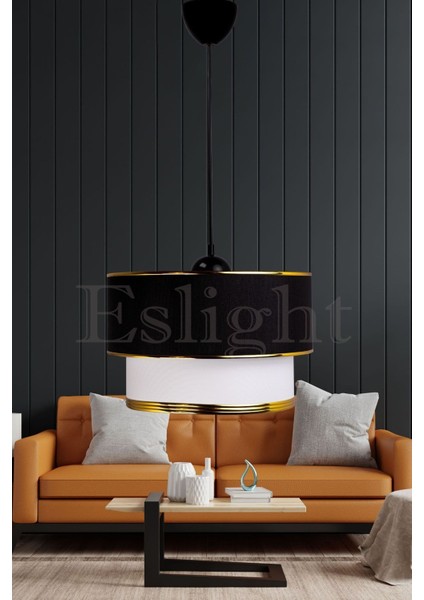 Şeritli Siyah-Gold Tekli Sarkıt Avize E105, Şık ve Modern Aydınlatma Seçeneği