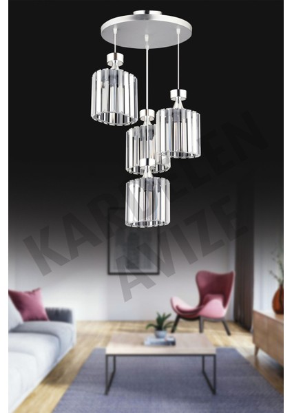 Krom 4'lü Kristal Sarkıt Lüks Avize, Zarif ve Şık Aydınlatma Seçeneği fiyatları