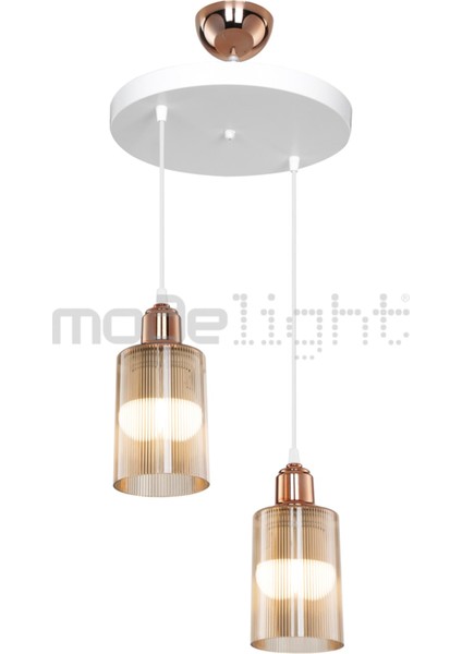 Şık 2'li Bakır Sarkıt Aydınlatma Seti, Modern ve Estetik Tasarım, Beyaz Detaylar