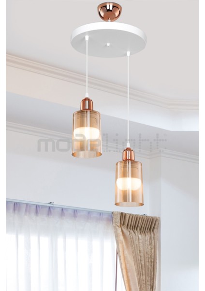 Şık 2'li Bakır Sarkıt Aydınlatma Seti, Modern ve Estetik Tasarım, Beyaz Detaylar fırsatları