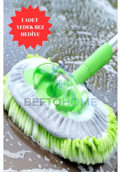 Teleskopik Çok Fonksiyonlu Araba Yıkama Fırçası ve Yedek Bez, Yeşil