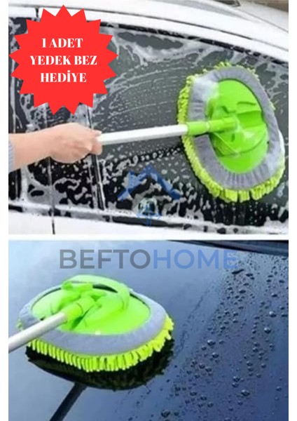 Teleskopik Mikrofiber Araba Yıkama Fırçası ve Yedek Bezli, Pratik Temizlik Aracı