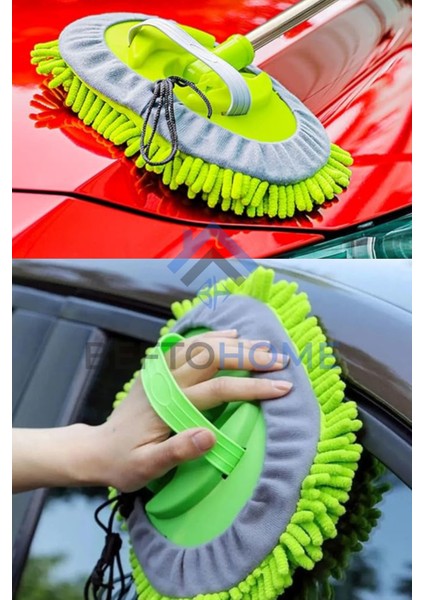 Teleskopik Mikrofiber Araba Yıkama Fırçası ve Yedek Bezli, Pratik Temizlik Aracı