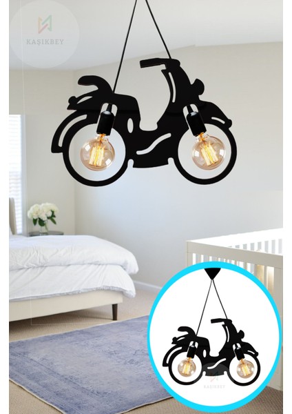 Modern Ahşap Siyah Sarkıt Lamba, Genç ve Çocuk Odası Dekoru Için Ideal