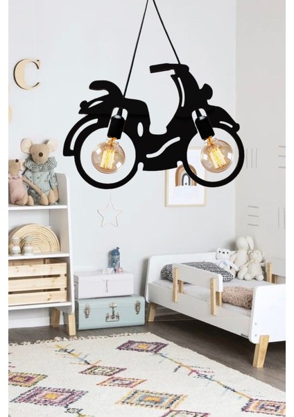 Modern Ahşap Siyah Sarkıt Lamba, Genç ve Çocuk Odası Dekoru Için Ideal