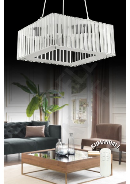 Modern 3'lü Beyaz Kare Avize, Kumandalı, Şık ve Şıklık Katıcı Tasarım