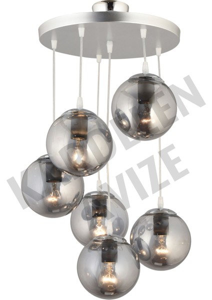 Füme Cam Detaylı Krom Sarkıt Tepsi, Şık ve Lüks Aydınlatma Seti, 6'lı Paket modelleri