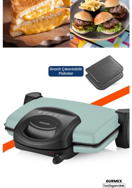 Yeşil 1750W Granit Çıkarılabilir Plakalı 5 Kademe Isı Ayarlı Tost Izgara Makinesi