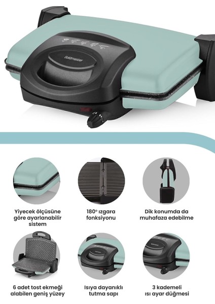 Yeşil 1750W Granit Çıkarılabilir Plakalı 5 Kademe Isı Ayarlı Tost Izgara Makinesi modelleri