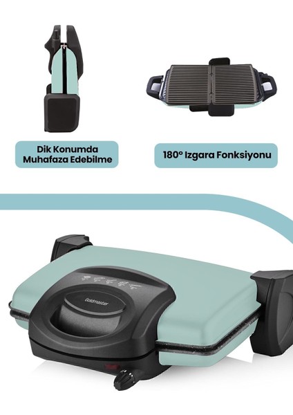 Yeşil 1750W Granit Çıkarılabilir Plakalı 5 Kademe Isı Ayarlı Tost Izgara Makinesi