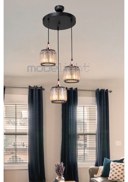 Şık 3'lü Çember Avize, Siyah ve Bakır Renk Seçenekleriyle Modern Tasarım fırsatları