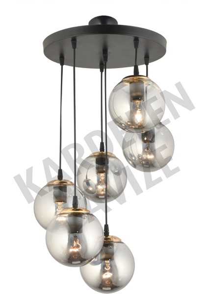 Şık Siyah 6'lı Füme Top Camlı Sarkıt Avize, Modern ve Zarif Aydınlatma Seçeneği fiyatları