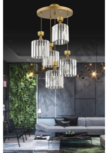 Bej 5'li Sarkıt Kristal Avize, Şık ve Şeffaf Aydınlatma, Modern Tasarım modelleri