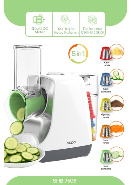 Çok Fonksiyonlu Otomatik Doğrayıcı, Rende ve Dilimleme Makinesi, Beyaz Renk