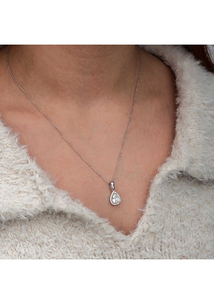 Gümüş Damla Beyaz Zirkon Taşlı Kadın Kolye fiyatları