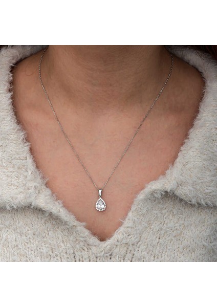 Gümüş Damla Beyaz Zirkon Taşlı Kadın Kolye modelleri