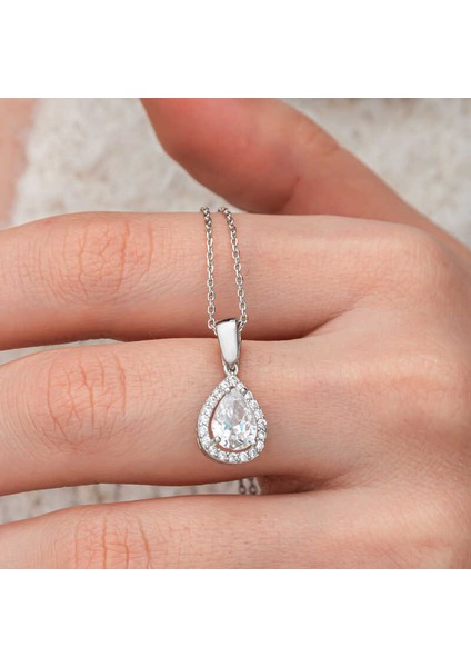 Gümüş Damla Beyaz Zirkon Taşlı Kadın Kolye fırsatları