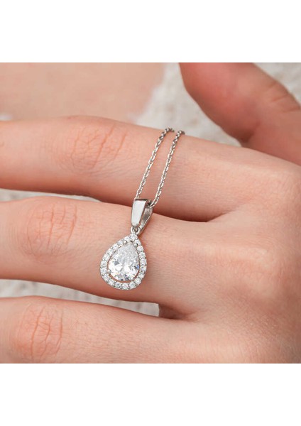 Gümüş Damla Beyaz Zirkon Taşlı Kadın Kolye indirimleri
