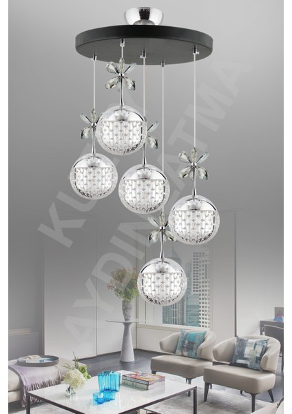 5'li Siyah Kumandalı Renkli Ledli Sarkıt Avize, Modern ve Şık Tasarım