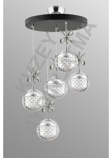 5'li Siyah Kumandalı Renkli Ledli Sarkıt Avize, Modern ve Şık Tasarım