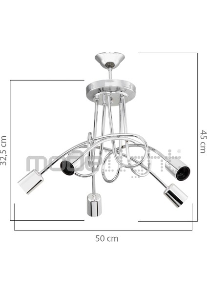 Turuncu 5'li Krom Avize ile Şık ve Modern Aydınlatma Sağlar