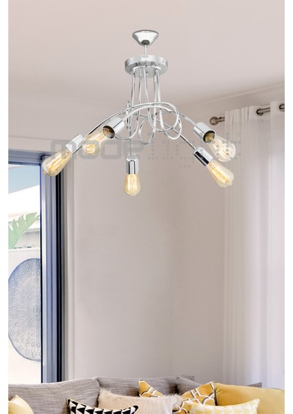 Turuncu 5'li Krom Avize ile Şık ve Modern Aydınlatma Sağlar fırsatları