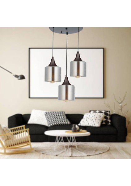 Füme 3'lü Yuvarlak Avize, Şık ve Modern Aydınlatma, Ev ve Ofis Dekoru Için Ideal